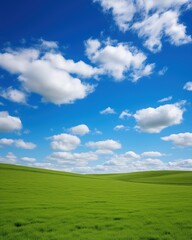 Fototapeta premium Green rolling hills under blue sky and white clouds