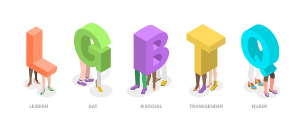 3D Isometric Flat  Conceptual Illustration of LGBT Community, Gays, Lesbians and Queer Persons