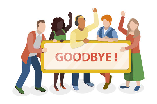3D Isometric Flat  Conceptual Illustration of Goodbye, Template for Banner, Poster or Flyer