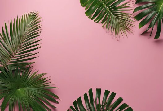 Green palm leaves on a pink background Tropical leaves trendy background Vector illustration stock illustrationSummer Palm Tree Backgrounds Palm Leaf