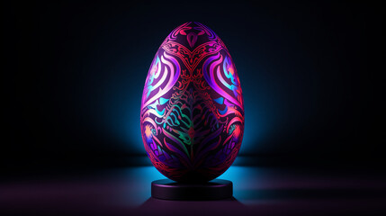Shiny pink Easter egg decorated with dynamic purple lines  - obrazy, fototapety, plakaty