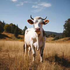 Fototapeta na wymiar Holstein cow standing in a lush green field