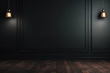 Fotobehang Fond composé d'un mur noir, espace vide de composition, avec lumière et ombre. Ambiance calme, sombre, luxe. Arrière-plan pour conception et création graphique.  © FlyStun