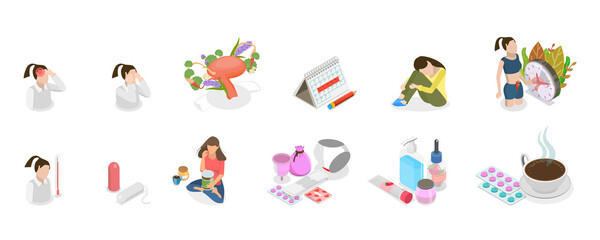 Fototapeta premium 3D Isometric Flat Conceptual Illustration of Menstruation, Feminine Hygiene Products