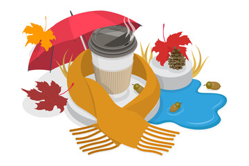 3D Isometric Flat  Icon of Autumn Coffee, Delicious Hot Beverage
