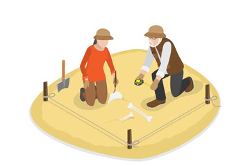 3D Isometric Flat  Conceptual Illustration of Archaeologist, Scientific Discoverie, Searching for Artifacts