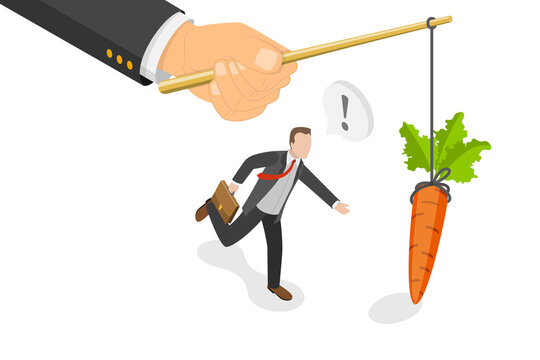 3D Isometric Flat  Conceptual Illustration of Chasing for Reward, Motivation to Success