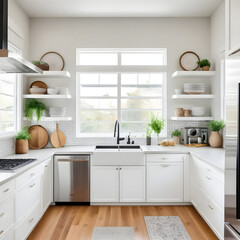 Beautiful bright kitchen with a window in a modern home