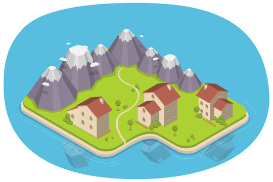 3D Isometric Flat  Icon of Mountain Nature, Rural Landscape