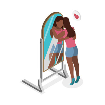3D Isometric Flat  Conceptual Illustration of Self-acceptance, Love Yourself