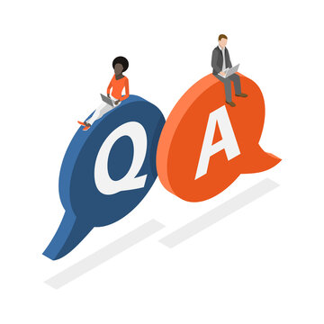 3D Isometric Flat  Conceptual Illustration of Question And Answers, Online Support Center
