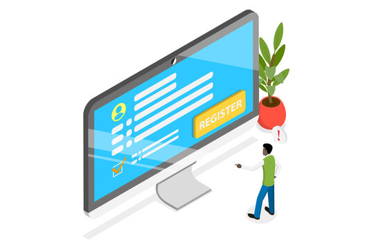 3D Isometric Flat  Conceptual Illustration of New User Account, Online Registration and Signing Up