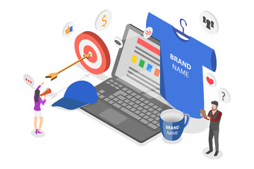 3D Isometric Flat  Conceptual Illustration of Products with Company Logo, Branded Design