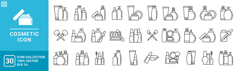 Collection icons of cosmetic, beauty, makeup, deodorant, lotion, editable and resizable EPS 10. - obrazy, fototapety, plakaty