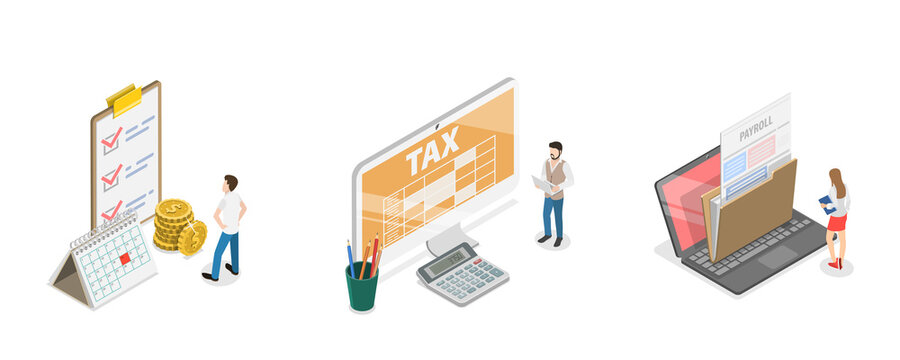 3D Isometric Flat  Conceptual Illustration of Financial Operation, Paycheck Stub, Salary Statement