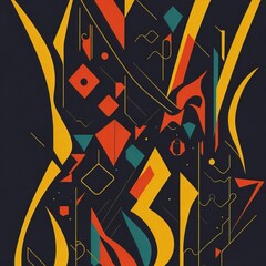 abstract background with colorful irregular shapes and arrows.