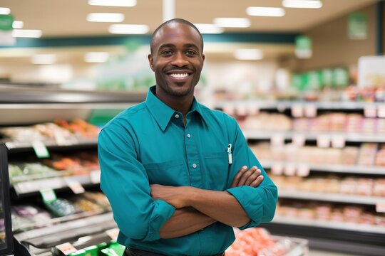 Portrait of a smiling African American grocery store employee