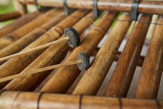 The traditional musical instrument gamelan is made of bamboo on the popular tourist island of Bali.