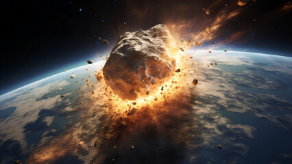 Asteroid hits earth. Generative AI.