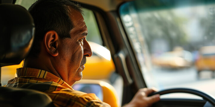 Taxi driver, or public transportation service, visa from the back seat
