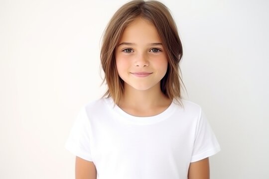 Portrait of a cute little girl in a white t-shirt