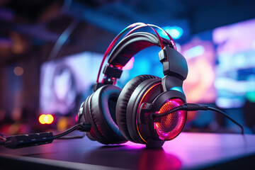 A close-up of a gamer's headset, symbolizing the importance of audio in creating an immersive gaming experience. Generative Ai.