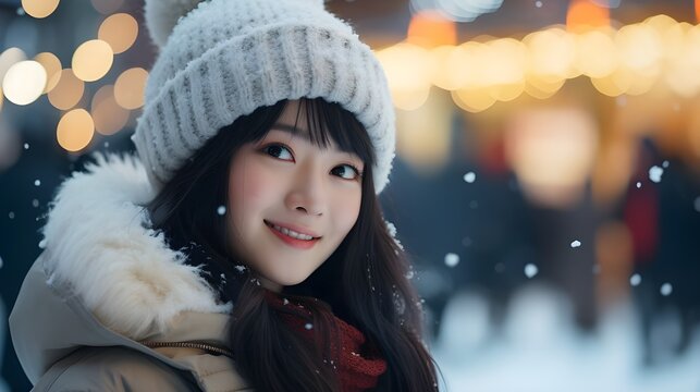 Portrait of an Asian woman in winter