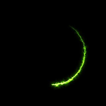 Bright thin neon green kryptonite circle in rotation swirling around glowing on a black background - seamless looped -overlay isolated background