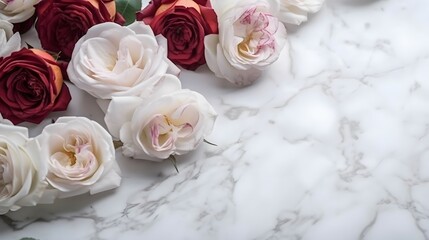 a lot of roses, in deep white marble texture background