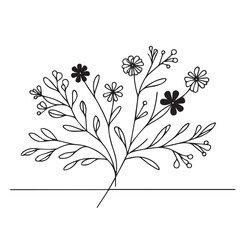 Hand drawn floral minimal elements in line art style. Greenery for decoration, wild and garden plants, branches, leaves.