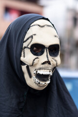 Unidentified person is seen wearing a horror mask in the Acupe district in the city of Santo Amaro,...