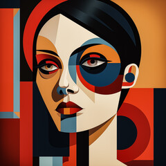 Abstract Portrait of a Young Woman in the Bauhaus Style (AI-generated)