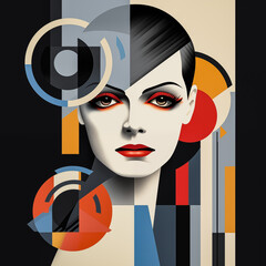 Abstract Portrait of a Young Woman in the Bauhaus Style (AI-generated)