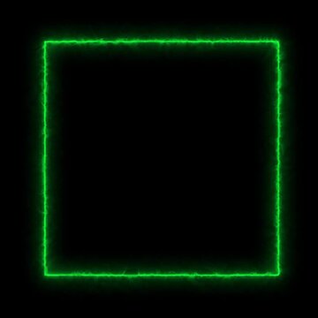 A square frame made of one green kryptonite neon flickering light. blinking/flickering fluorescent light glowing on a black background, Seamless loop, screen overlay