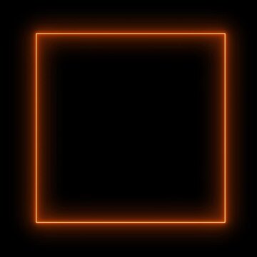 A square frame made of one orange neon flickering light. Moving fluorescent light glowing on a black background, Seamless loop, screen overlay
