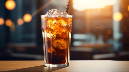 机に置かれたアイスコーヒー