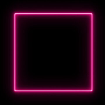 A square frame made of one pink neon flickering light. blinking / flickering  fluorescent light glowing on a black background, Seamless loop, screen overlay