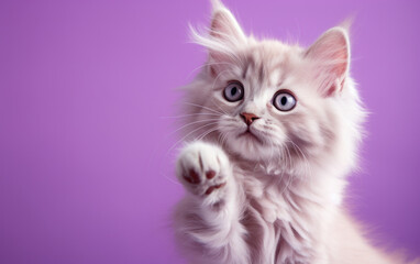 A little puffy kitten with a cute look. Concept of funny and adorable pets.