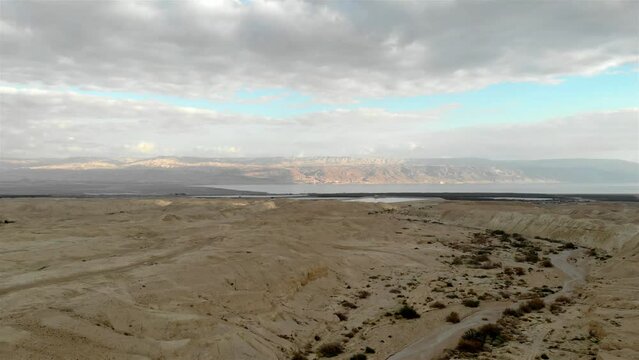 Dead Sea and Edom Mountains, Judean Desert, Aerial
Drone view over Dead Sea and Edom Mountains, Judean Desert, Israel
