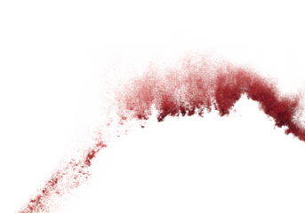 Red metallic glitter sparkle explosion in air. Red Glitter sand spark blink celebrate Chinese new year, fly throw red glitters particle. White background isolated, selective focus Blur bokeh