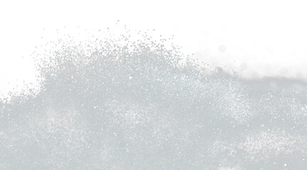 Explosion metallic silver glitter sparkle. Silver Glitter powder spark blink celebrate, blur foil...