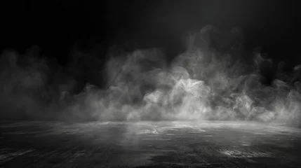 Foto op Canvas Concrete floor with smoke or fog in dark room with spotlight. Asphalt night street background. © Pro Hi-Res