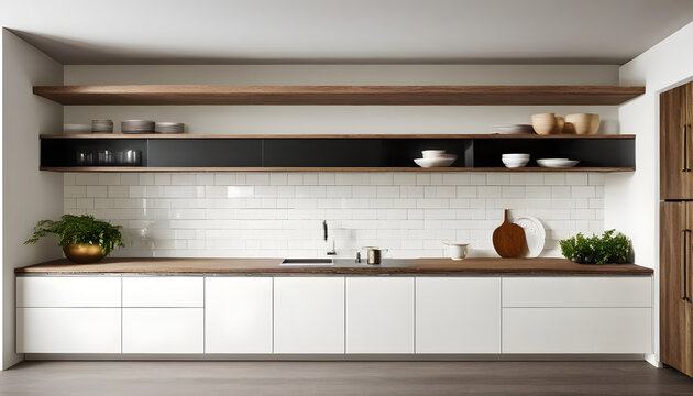 A Designer Kitchen With A Mix Of Open Shelving And Closed Cabinets