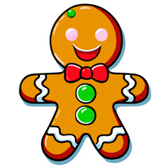 Gingerbread man. New year cookies, sweets. Cute christmas gingerbread man in flat style isolated on white background. Christmas icon. Holiday winter symbols. Festive treats. Vector illustration.	
