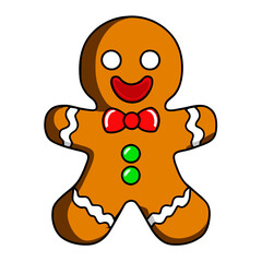 Gingerbread man. New year cookies, sweets. Cute christmas gingerbread man in flat style isolated on white background. Christmas icon. Holiday winter symbols. Festive treats. Vector illustration.	
