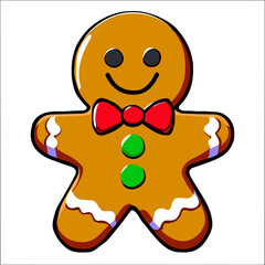 Gingerbread man. New year cookies, sweets. Cute christmas gingerbread man in flat style isolated on white background. Christmas icon. Holiday winter symbols. Festive treats. Vector illustration.	
