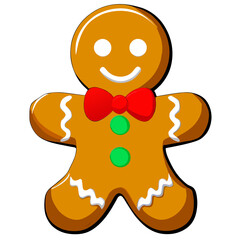 Obraz premium Gingerbread man. New year cookies, sweets. Cute christmas gingerbread man in flat style isolated on white background. Christmas icon. Holiday winter symbols. Festive treats. Vector illustration. 