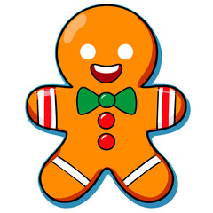 Gingerbread man. New year cookies, sweets. Cute christmas gingerbread man in flat style isolated on white background. Christmas icon. Holiday winter symbols. Festive treats. Vector illustration.	
