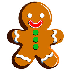 Gingerbread man. New year cookies, sweets. Cute christmas gingerbread man in flat style isolated on white background. Christmas icon. Holiday winter symbols. Festive treats. Vector illustration.	
