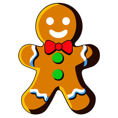 Gingerbread man. New year cookies, sweets. Cute christmas gingerbread man in flat style isolated on white background. Christmas icon. Holiday winter symbols. Festive treats. Vector illustration.	
